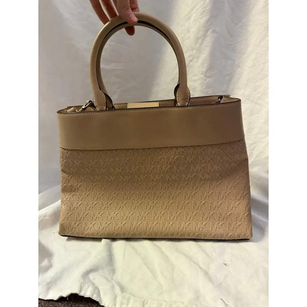 Michael Kors Gramercy Satchel Embossed Purse Beige Tan GS